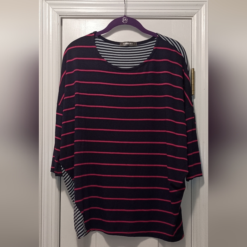 Alembika Brand Oversized navy Pink Stripe Women's Blouse XS